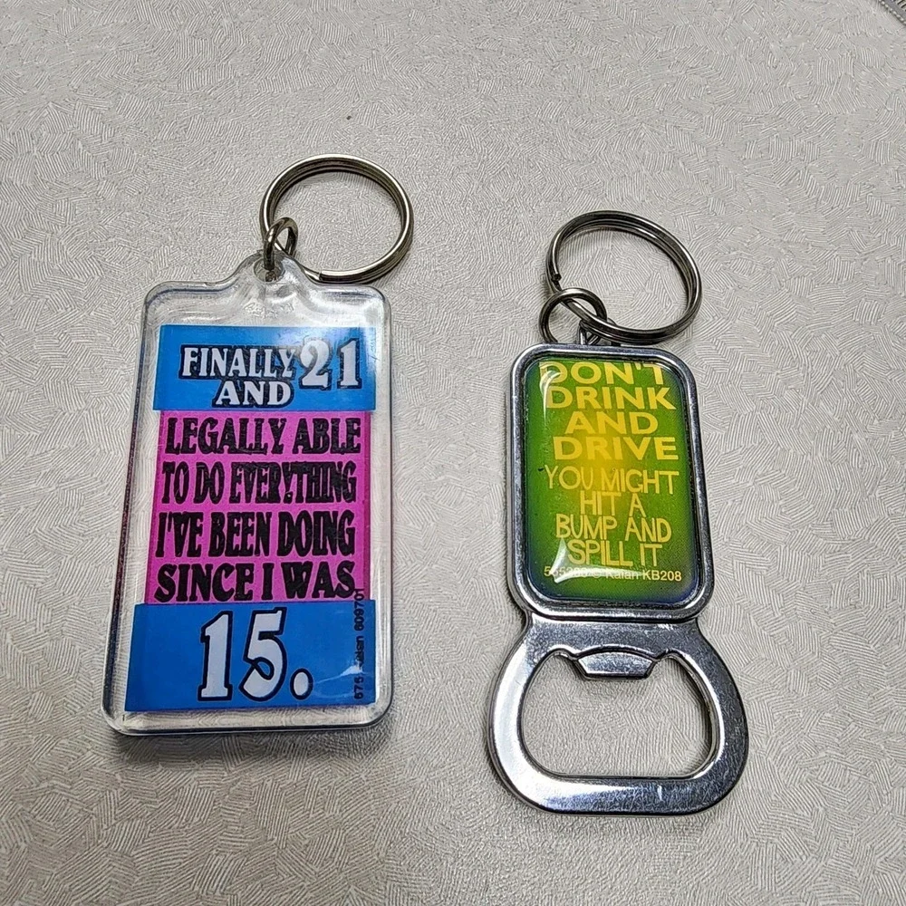 Vintage Keychain Lot Of 2 Novelty Spencer's Keychains 90's 21 Legal Bottle Opene